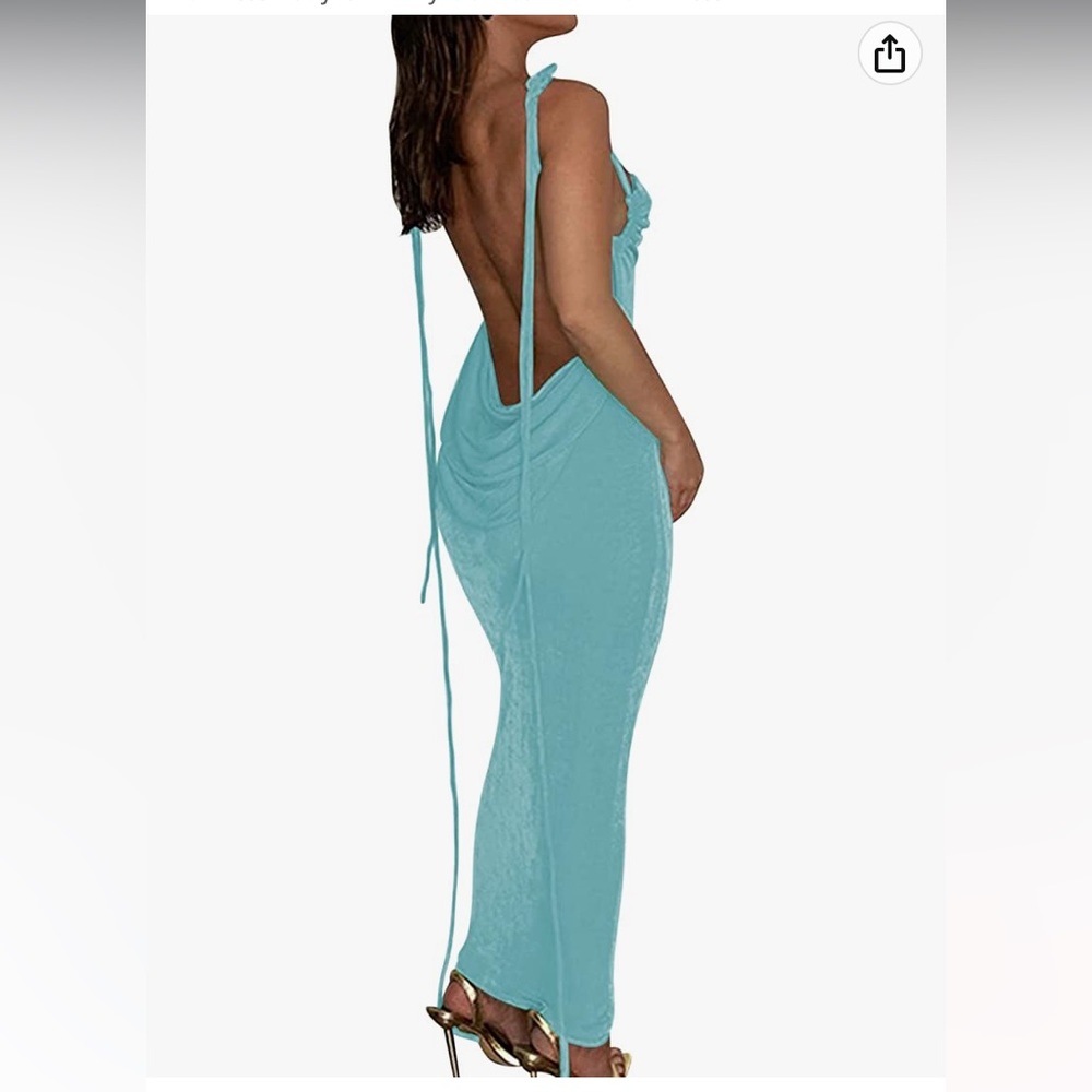 NWT Long Blue Bodycon Dress Backless Strappy